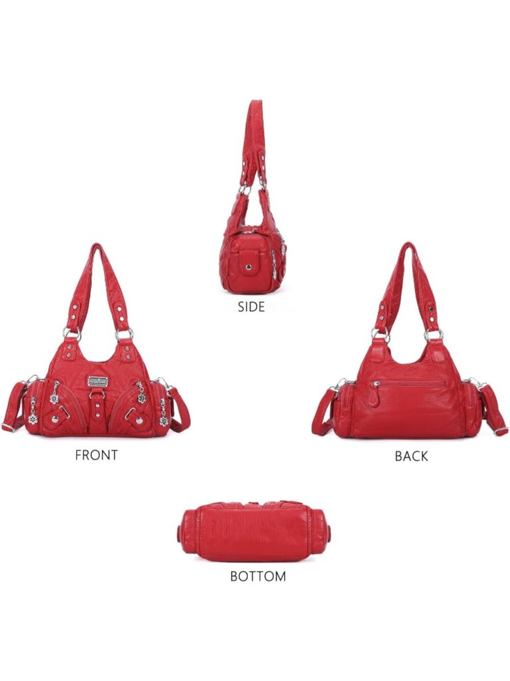 Women's Red PU leather Zipper Multi-Pocket Small Hobo Shoulder Bag - Picture 6 of 6